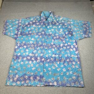 La‎ Petite Plage Hawaiian-Style Shirt Mens 2XL Blue Purple Floral Fr West Indies